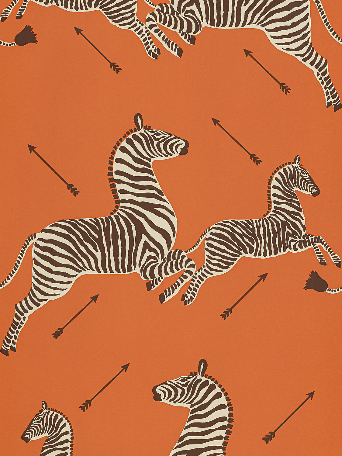 Zebras | Vinyl - Orange - Scalamandre Wallpaper
