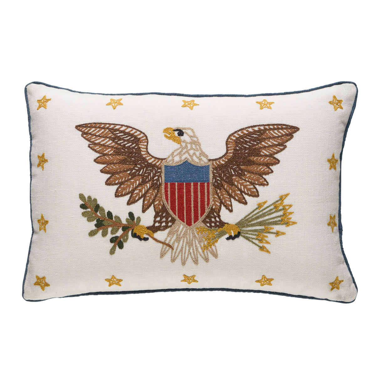 Embroidered Eagle Pillow in Ivory by Schumacher - Schumacher Pillow