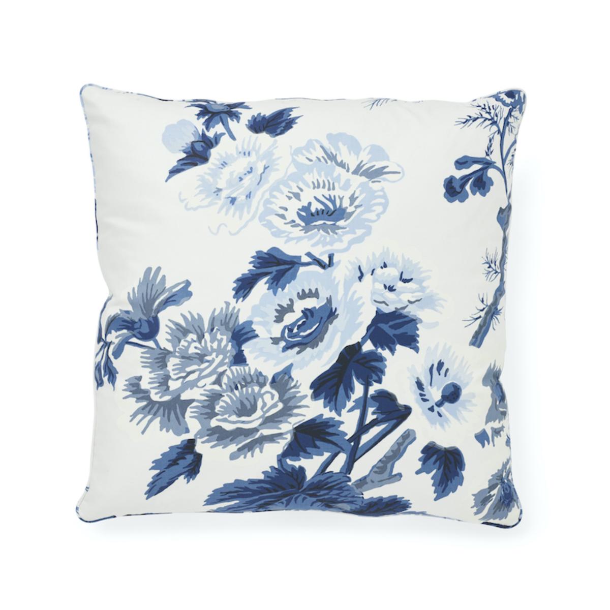 Schumacher Pillow – Pyne Hollyhock - Indigo SO17445204 – 18" x 18"