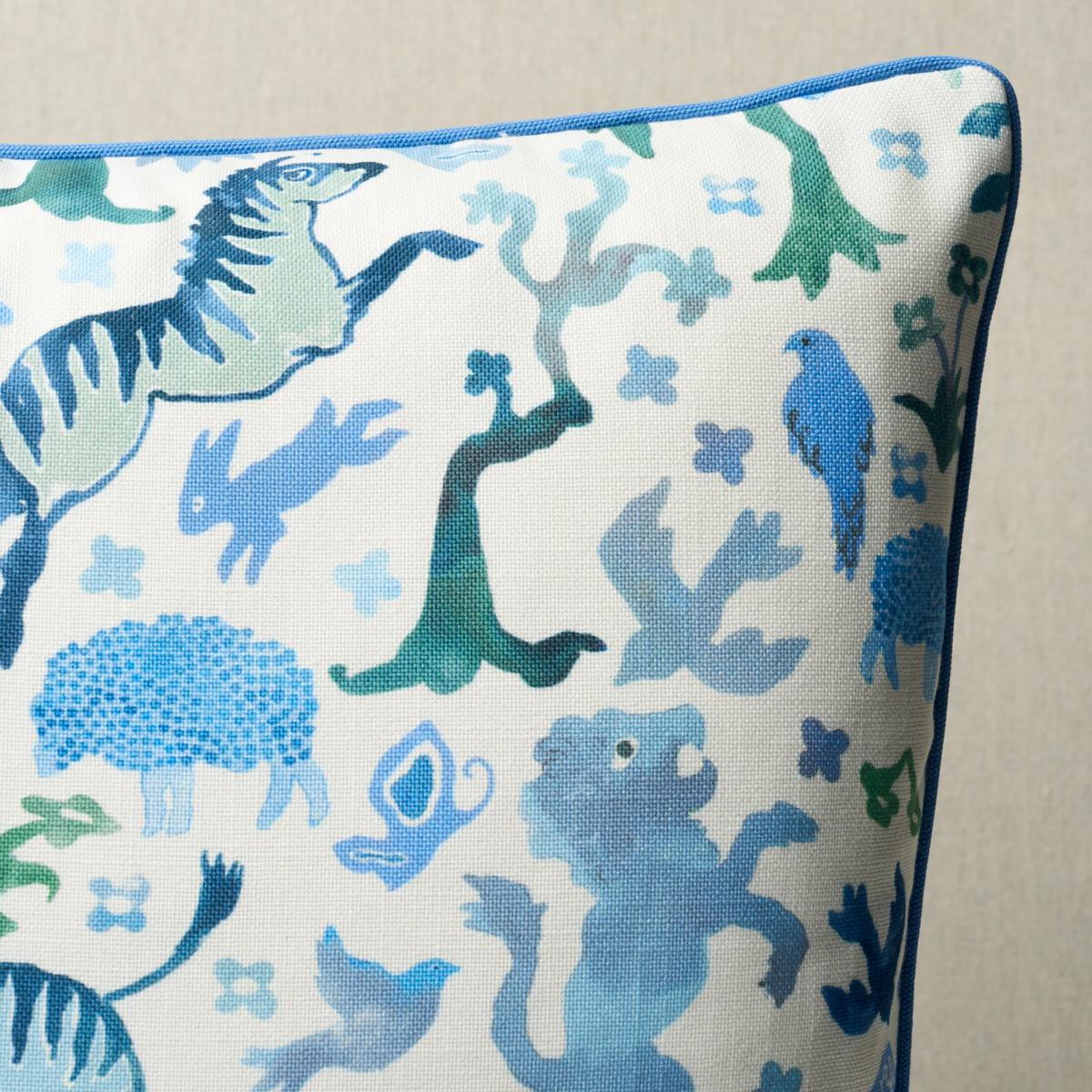 Schumacher Pillow – Beasts - Blue and Green - SO18159016– 22" x 22"