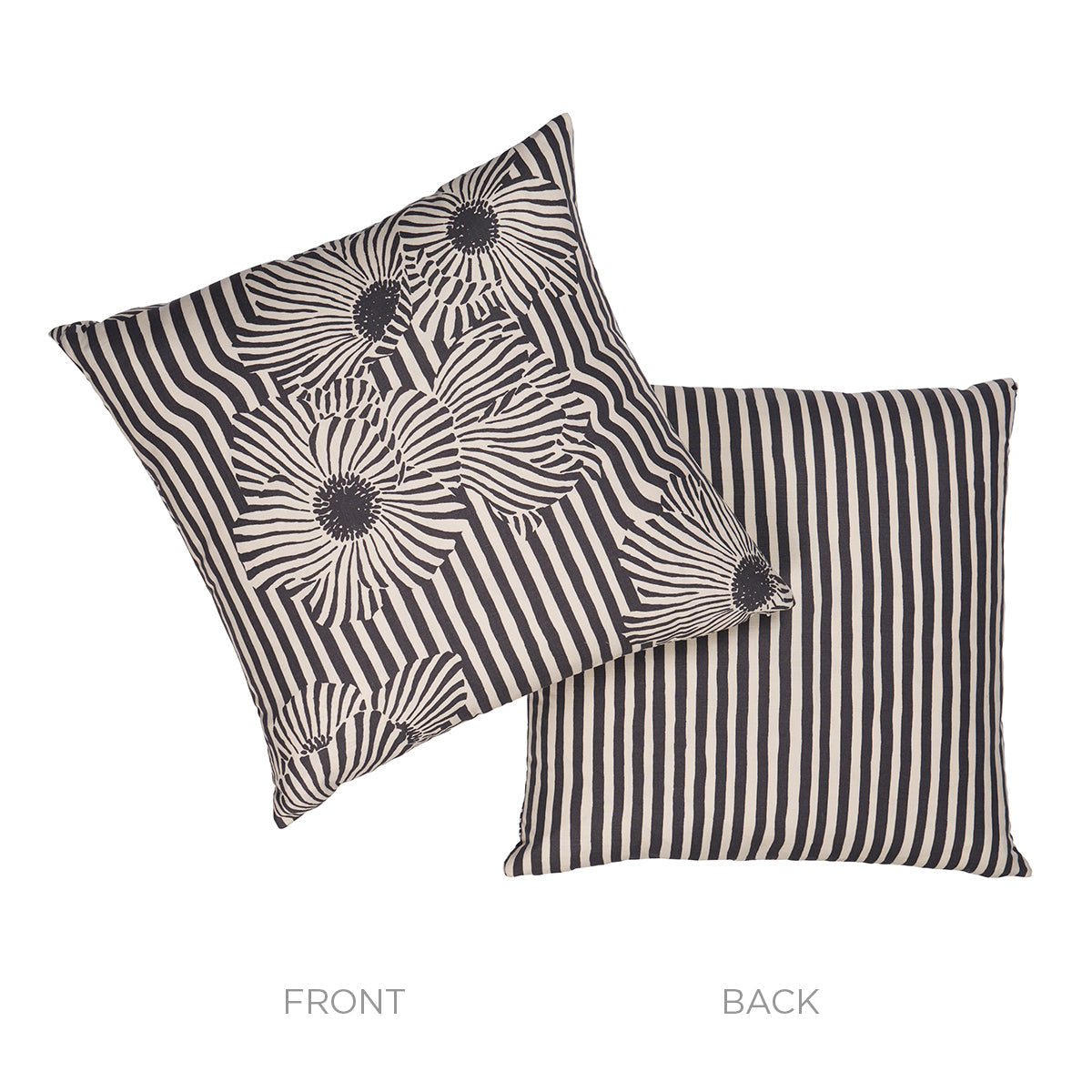 Schumacher Chaney Floral Stripe Pillow pillow in Carbon, 22" x 22" view 3 - Schumacher Pillow