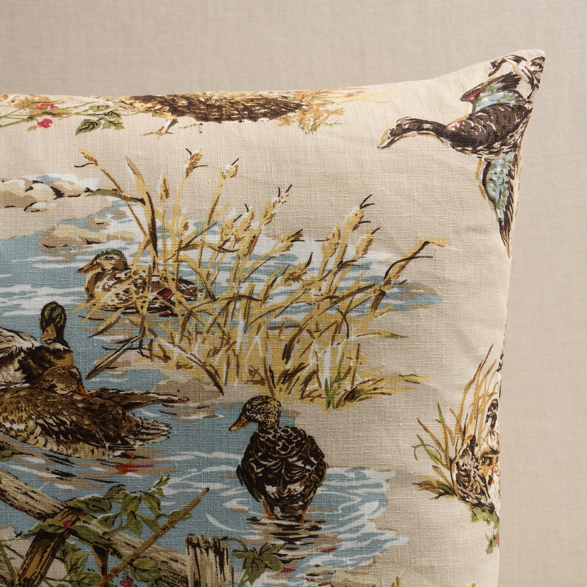 Schumacher Dog & Duck Pillow pillow in Alabaster, 22" x 22" view 2 - Schumacher Pillow