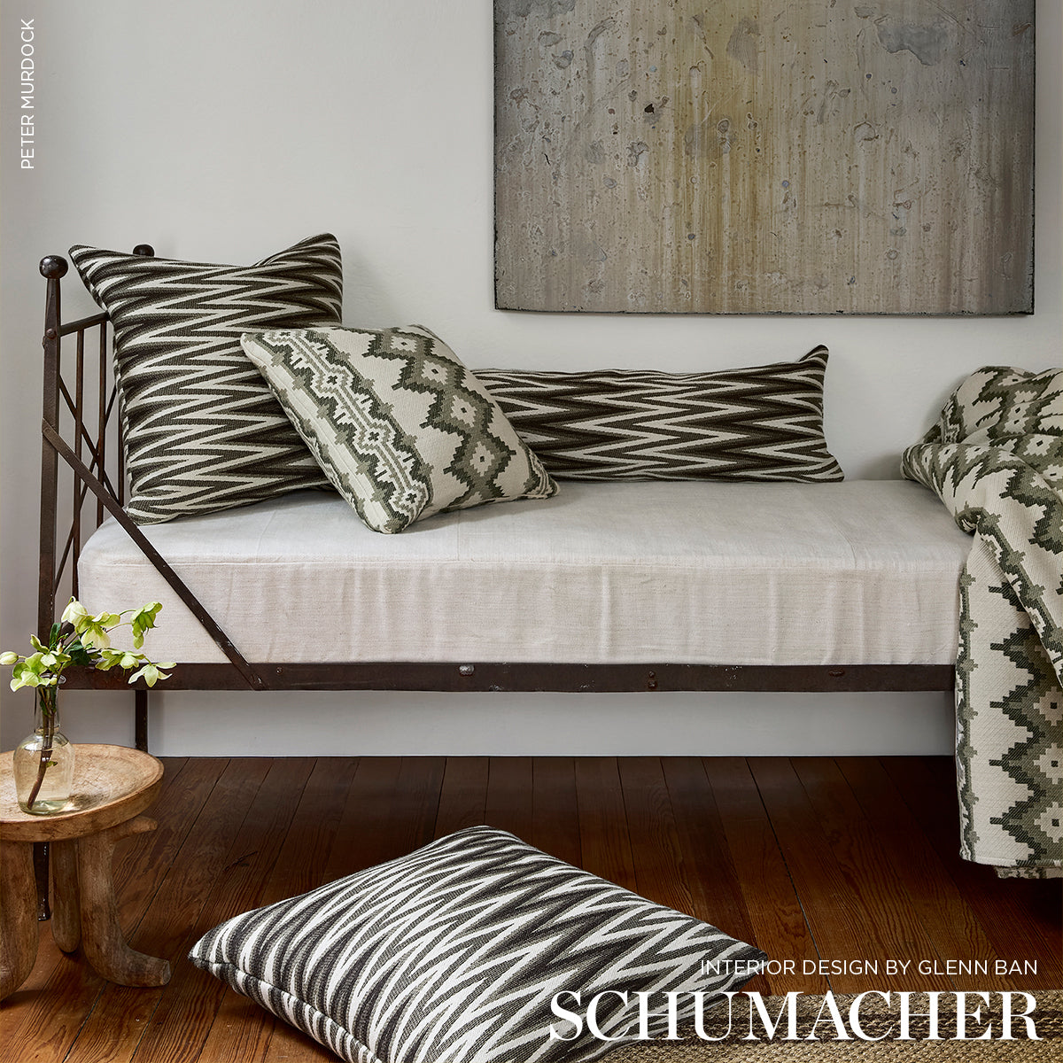 Schumacher Wedge Weave Pillow pillow in Green, 22" x 22" view 3 - Schumacher Pillow