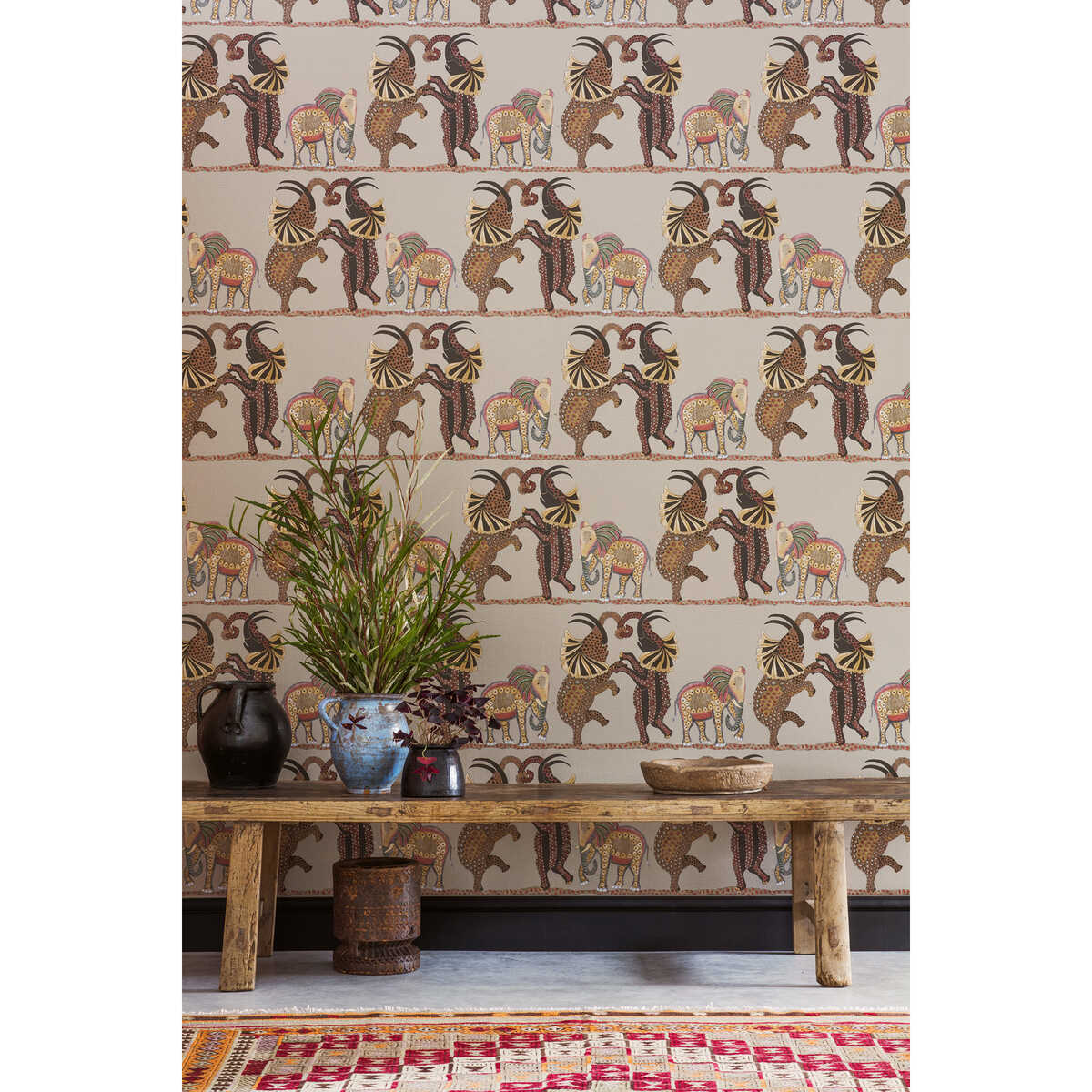 Safari Dance - Red & Linen - COLE & SON Papel pintado