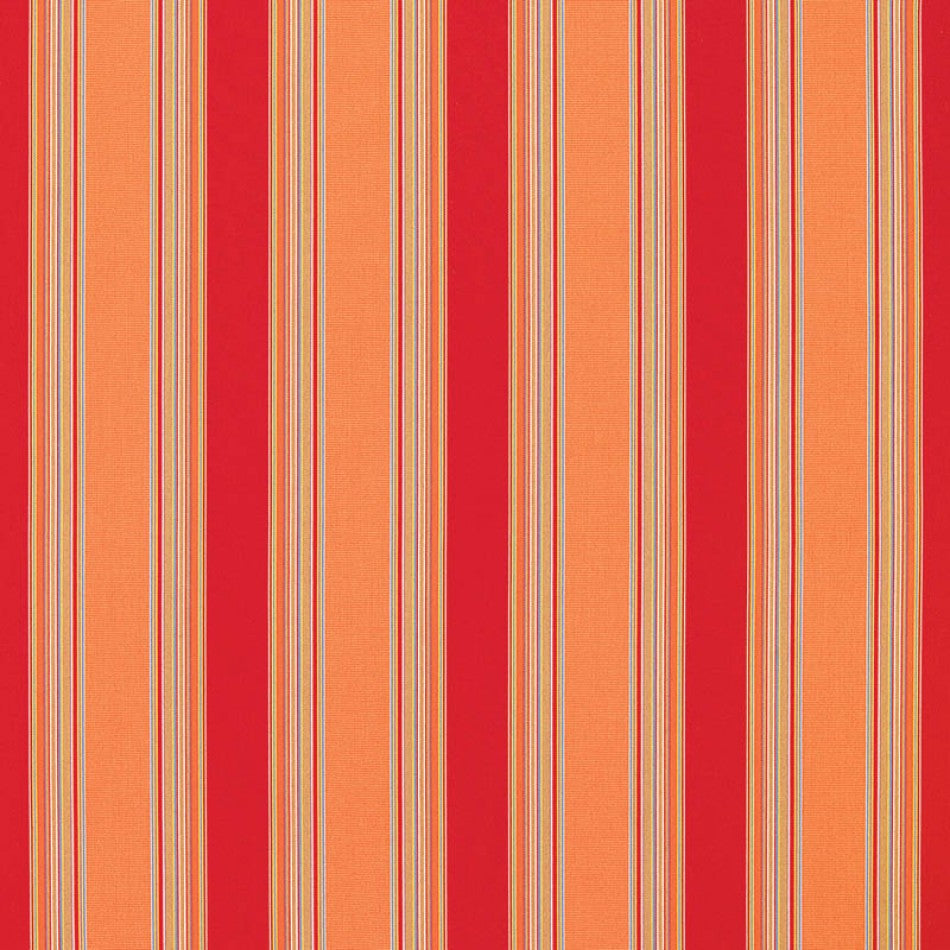 Color: Orange, Color: Red, Color: Multi, Material: 100% Sunbrella Acrylic, Mildew Resistant: Yes, Pattern Direction: Left to Right, Recommended Use: Indoor Outdoor Upholstery Cushion Pillow Drapery, Warranty: 5 Year, Water Repellent: Yes, Width: 54", Type: Stripe, Pattern Direction: Up the roll, Repeat: 6.8Vx0H