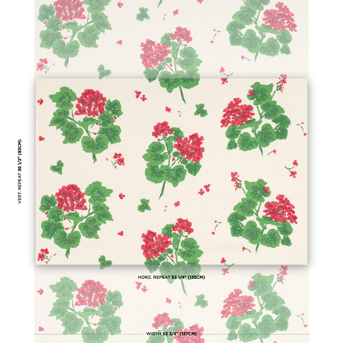 GERANIUM-RED-ON-NATURAL-SCHUMACHER-TL400021 - Schumacher Fabric