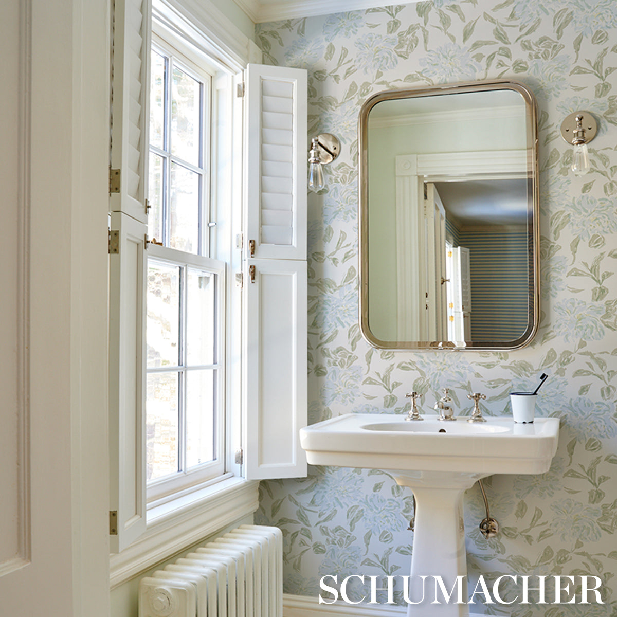 PEONY-GREEN-SOFT-BLUE-SCHUMACHER-TL800020 - Schumacher Wallpaper