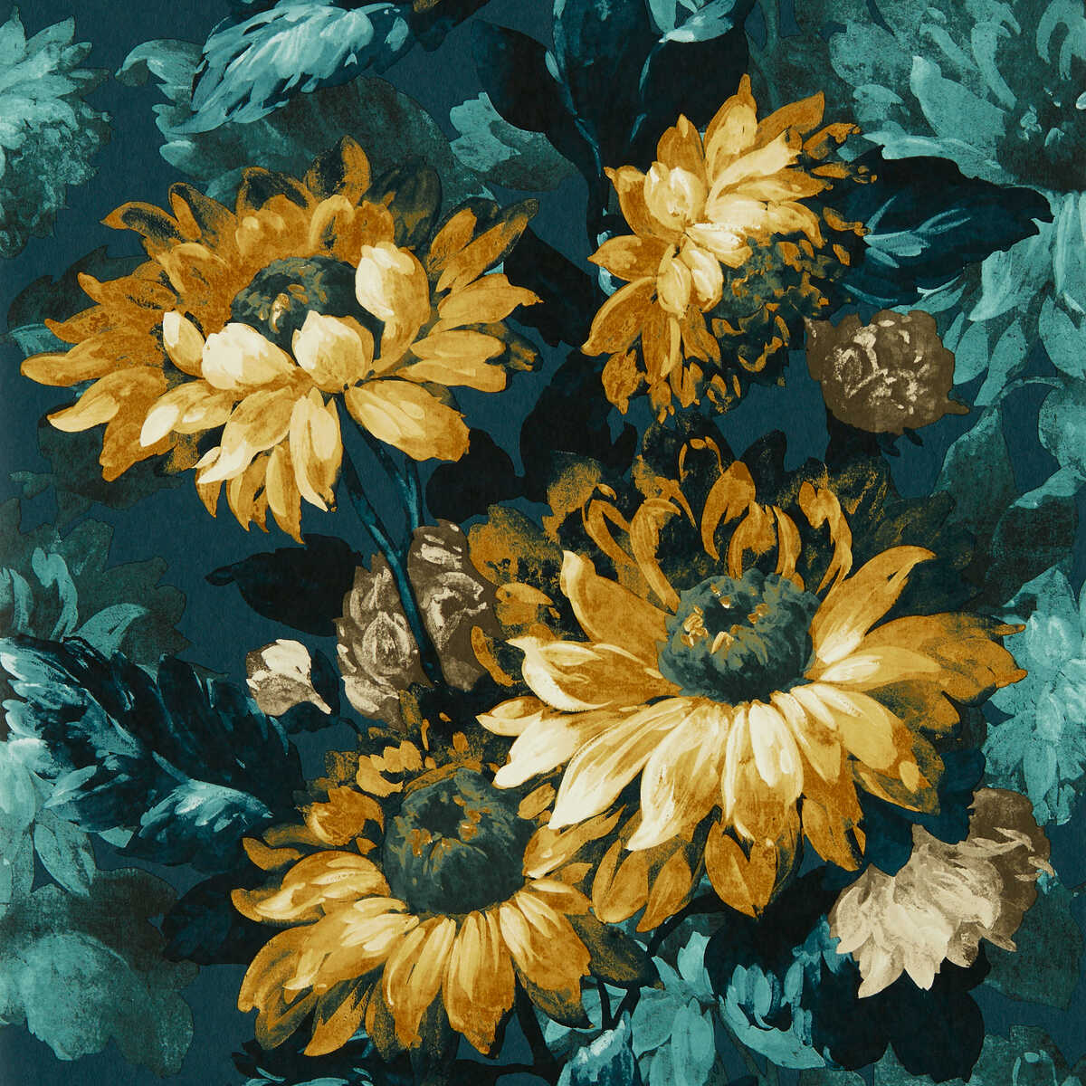 Sunforest - Denim Ochre Wp - CLARKE AND CLARKE Wallpaper