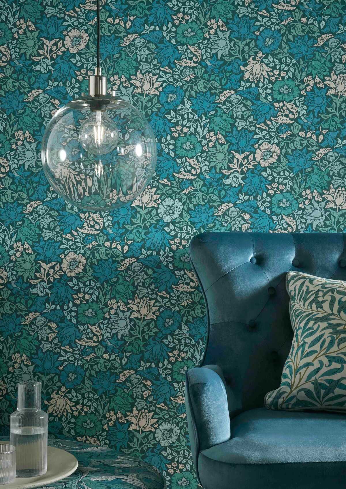 Mallow - Teal Wp - CLARKE AND CLARKE Wallpaper