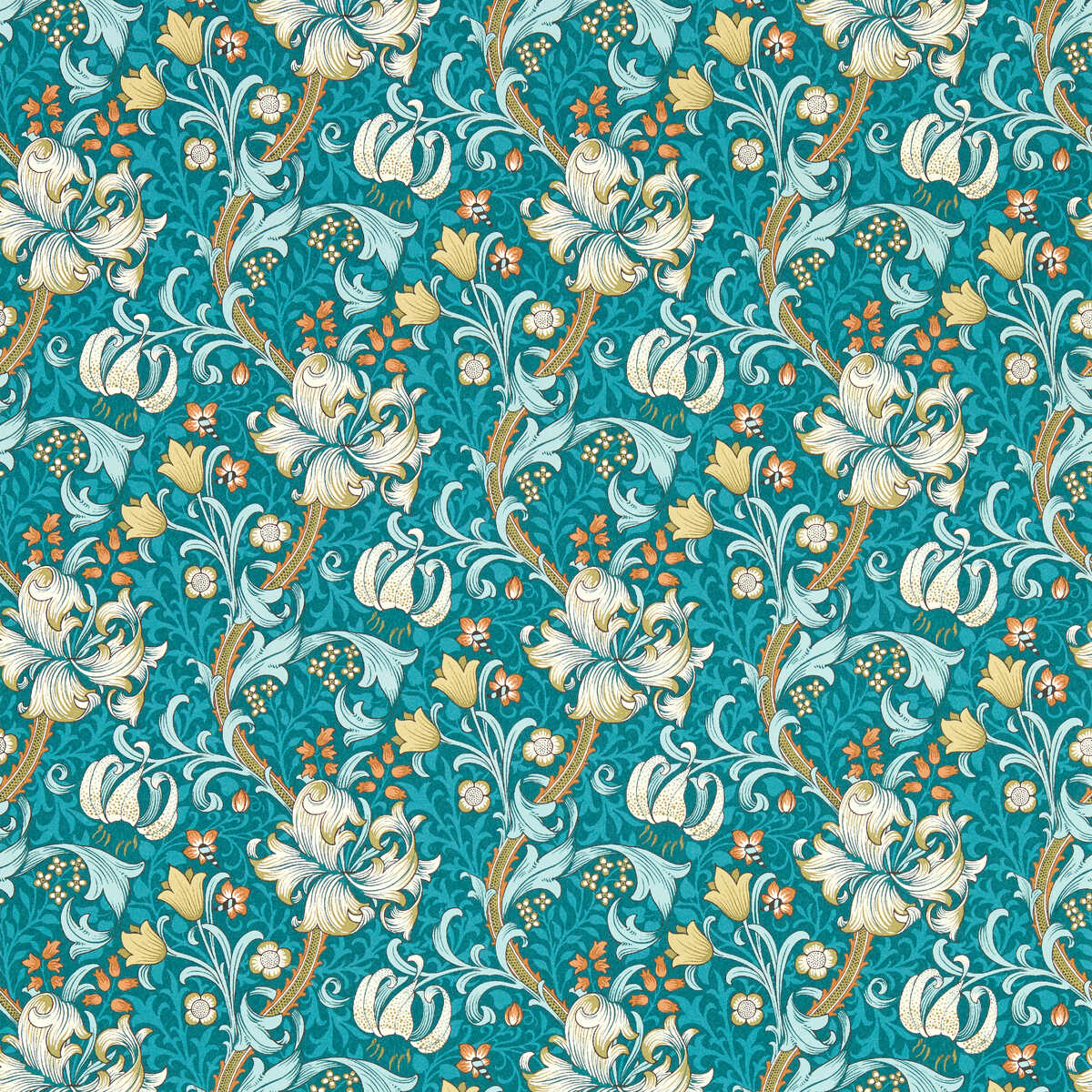 Golden Lily - Teal Wp - CLARKE AND CLARKE Wallpaper