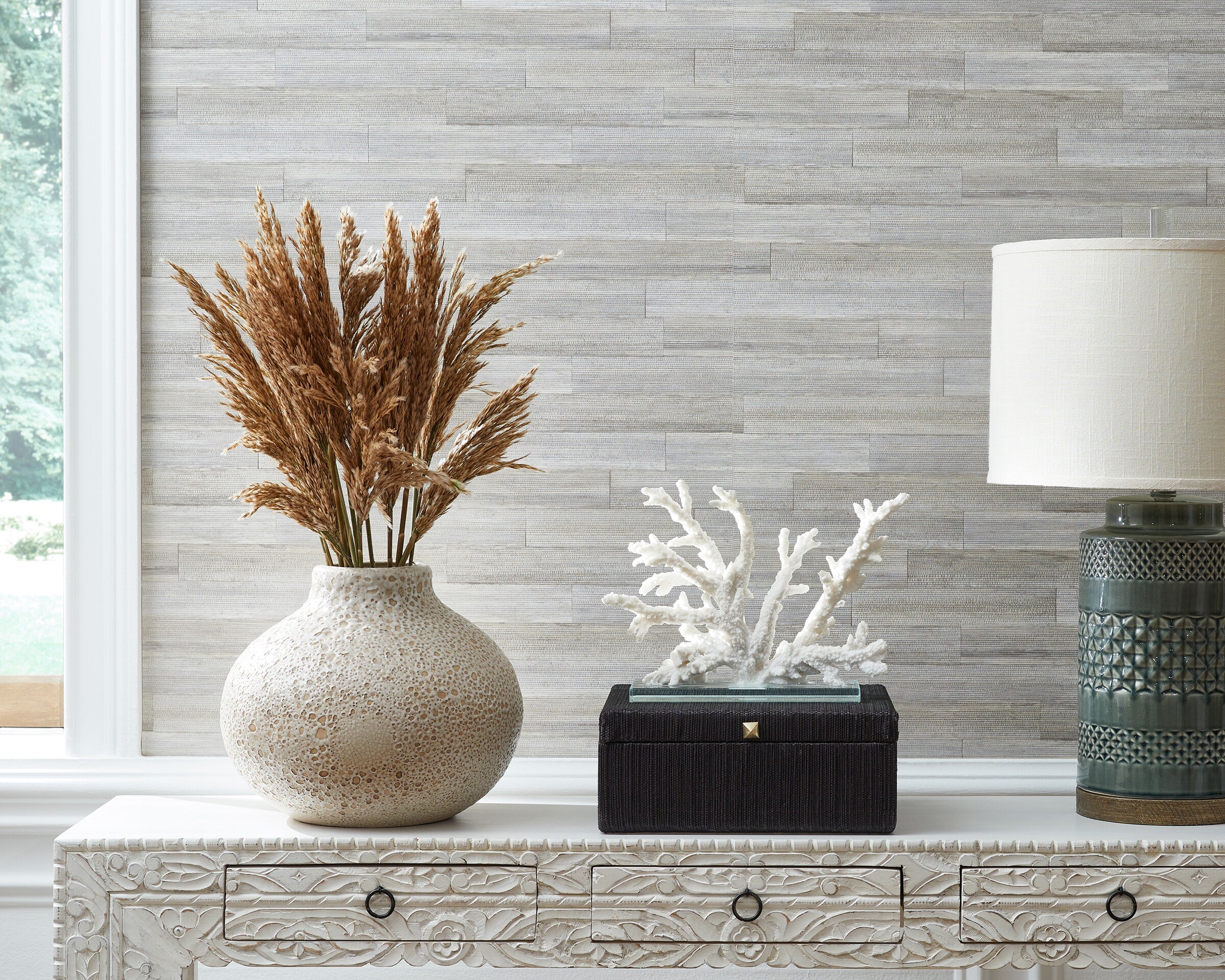 W1015-2 Courtney Pewter Wallpaper - Stout Textiles