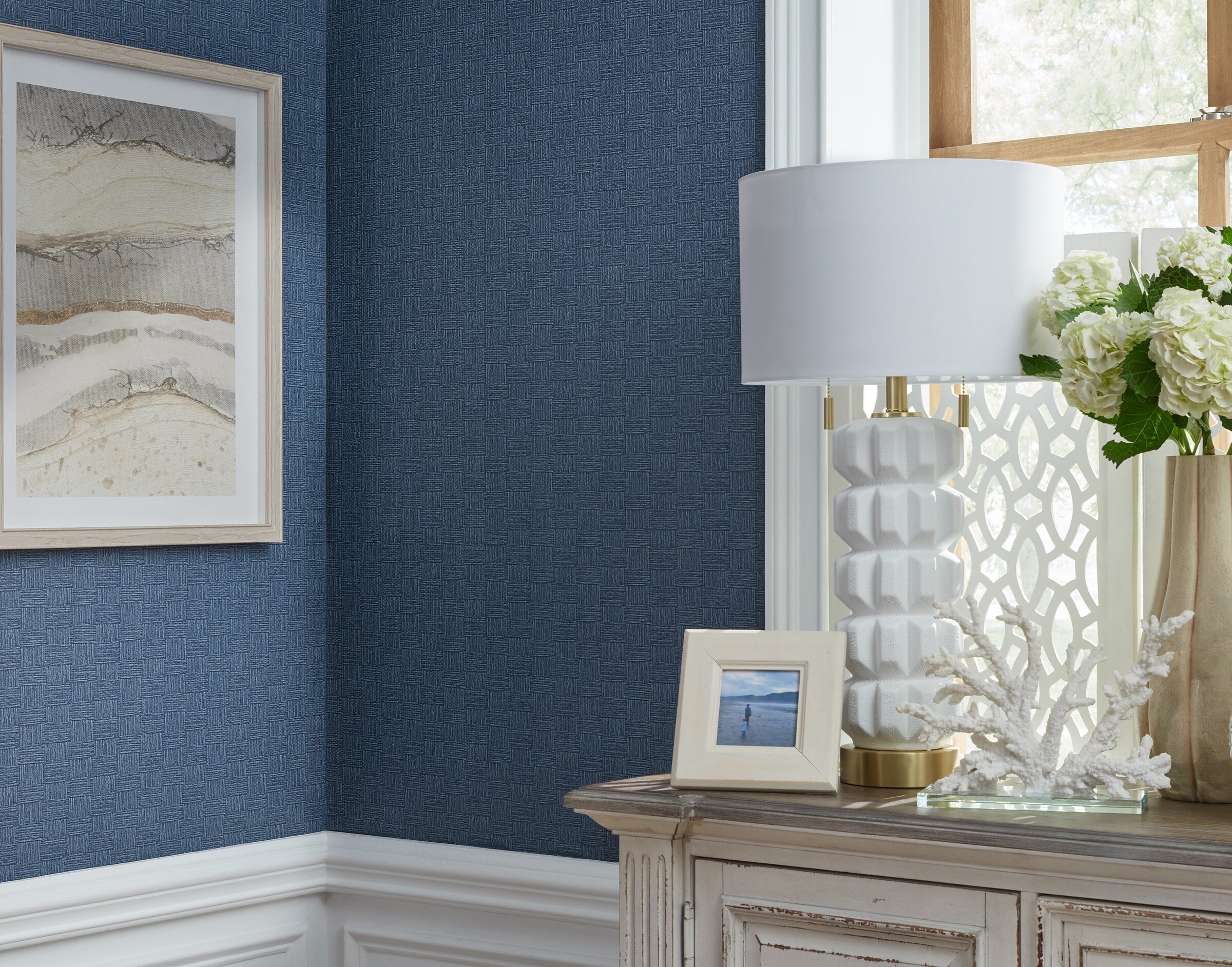 W1016-3 Lacey Delft Wallpaper - Stout Textiles