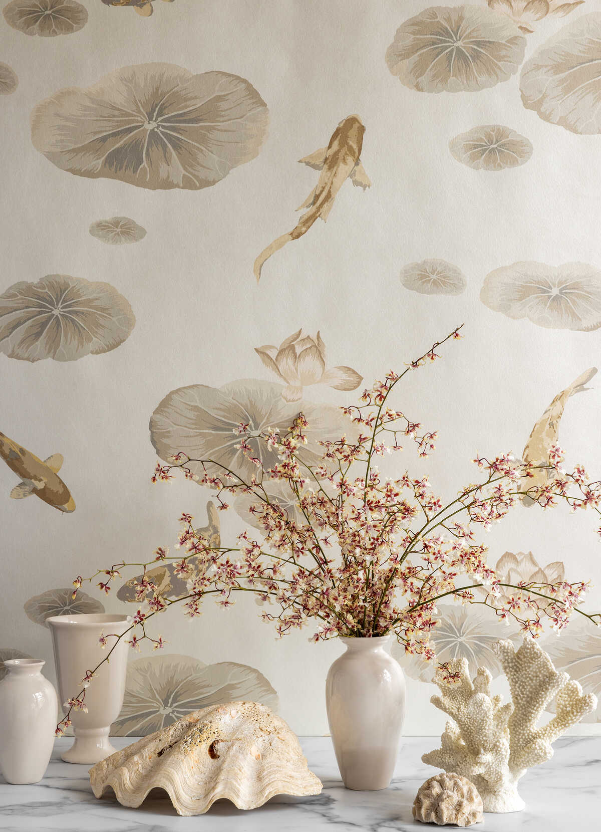 Lotus Pond Mica Wp - Pearl - KRAVET COUTURE Wallpaper