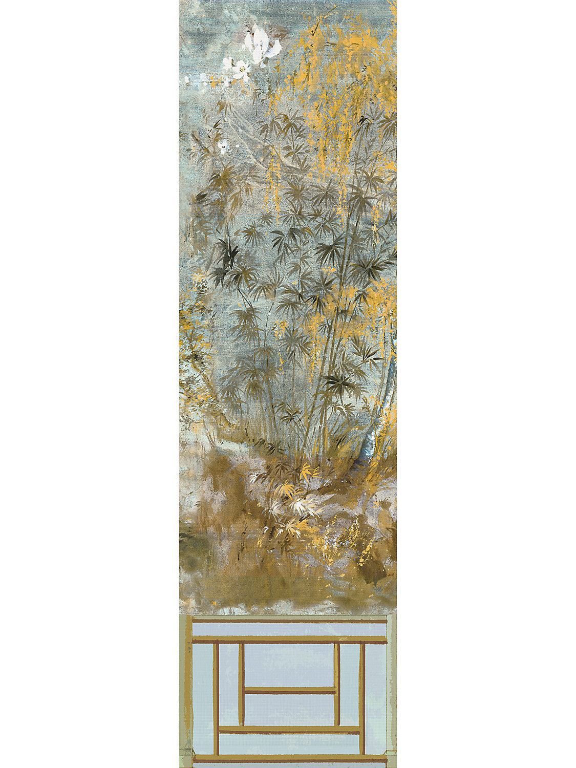 Crested Crane Mural | Panel 1 - Wheat Blue - Scalamandre Wallpaper