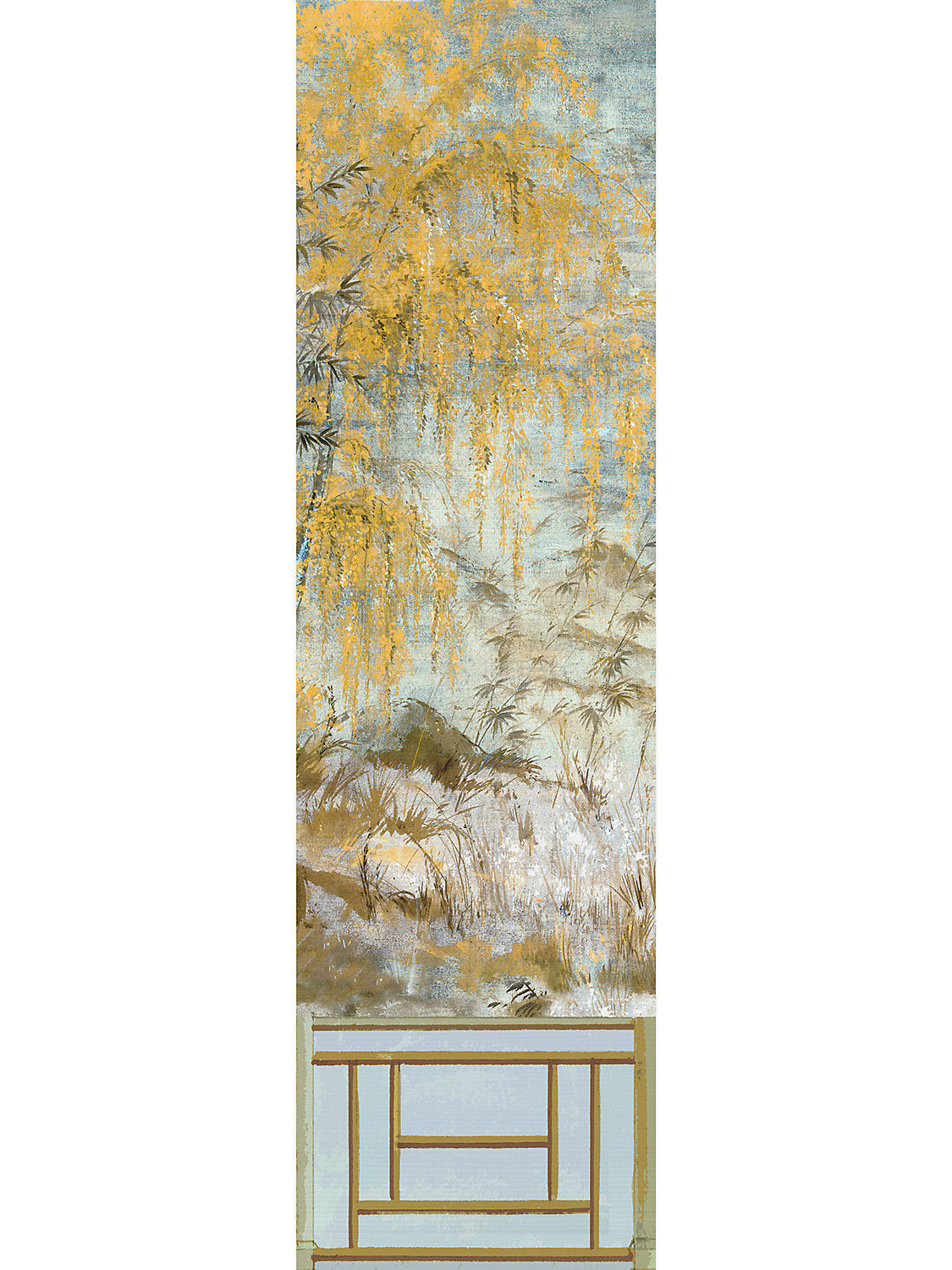Crested Crane Mural | Panel 2 - Wheat Blue