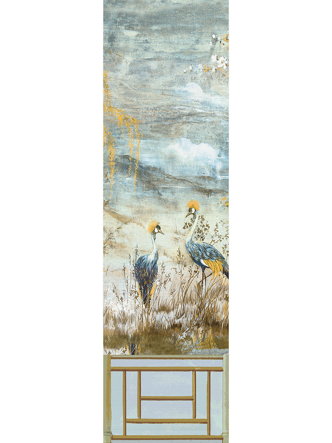Crested Crane Mural | Panel 3 - Wheat Blue