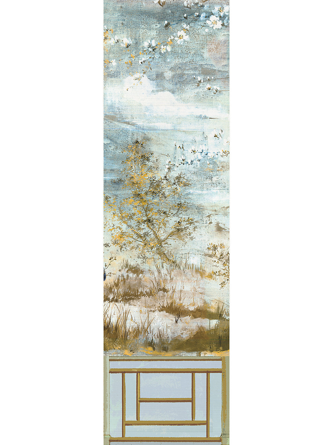 Crested Crane Mural | Panel 4 - Wheat Blue