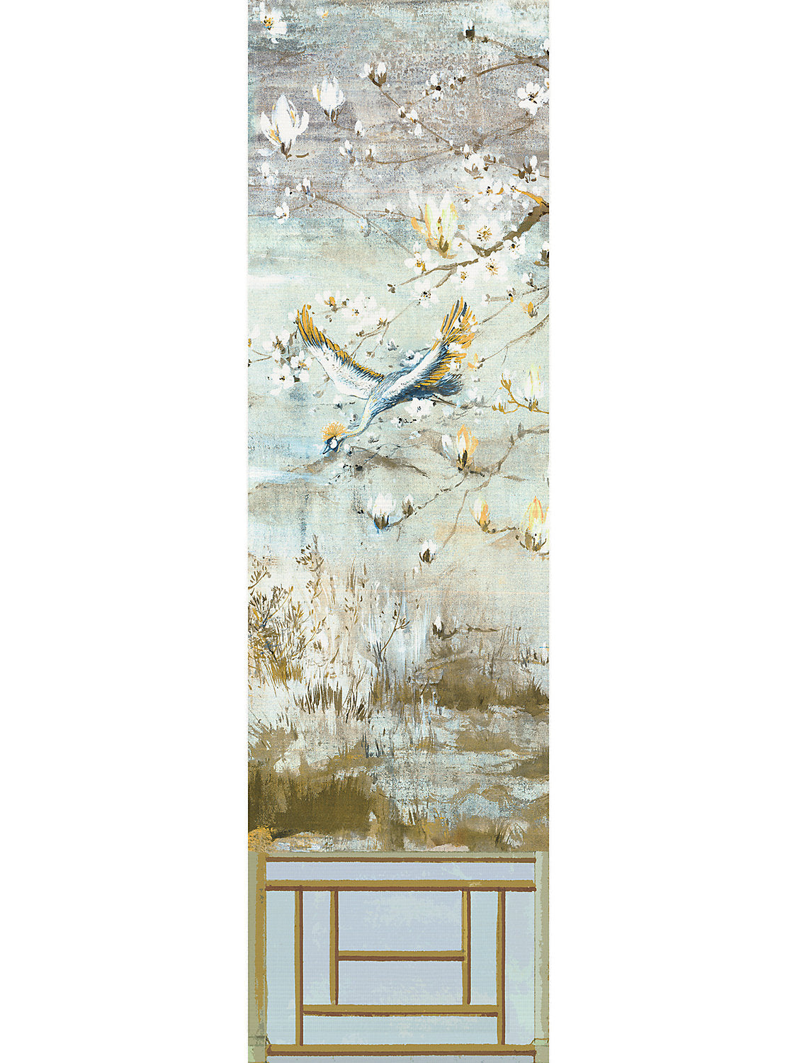 Crested Crane Mural | Panel 5 - Wheat Blue