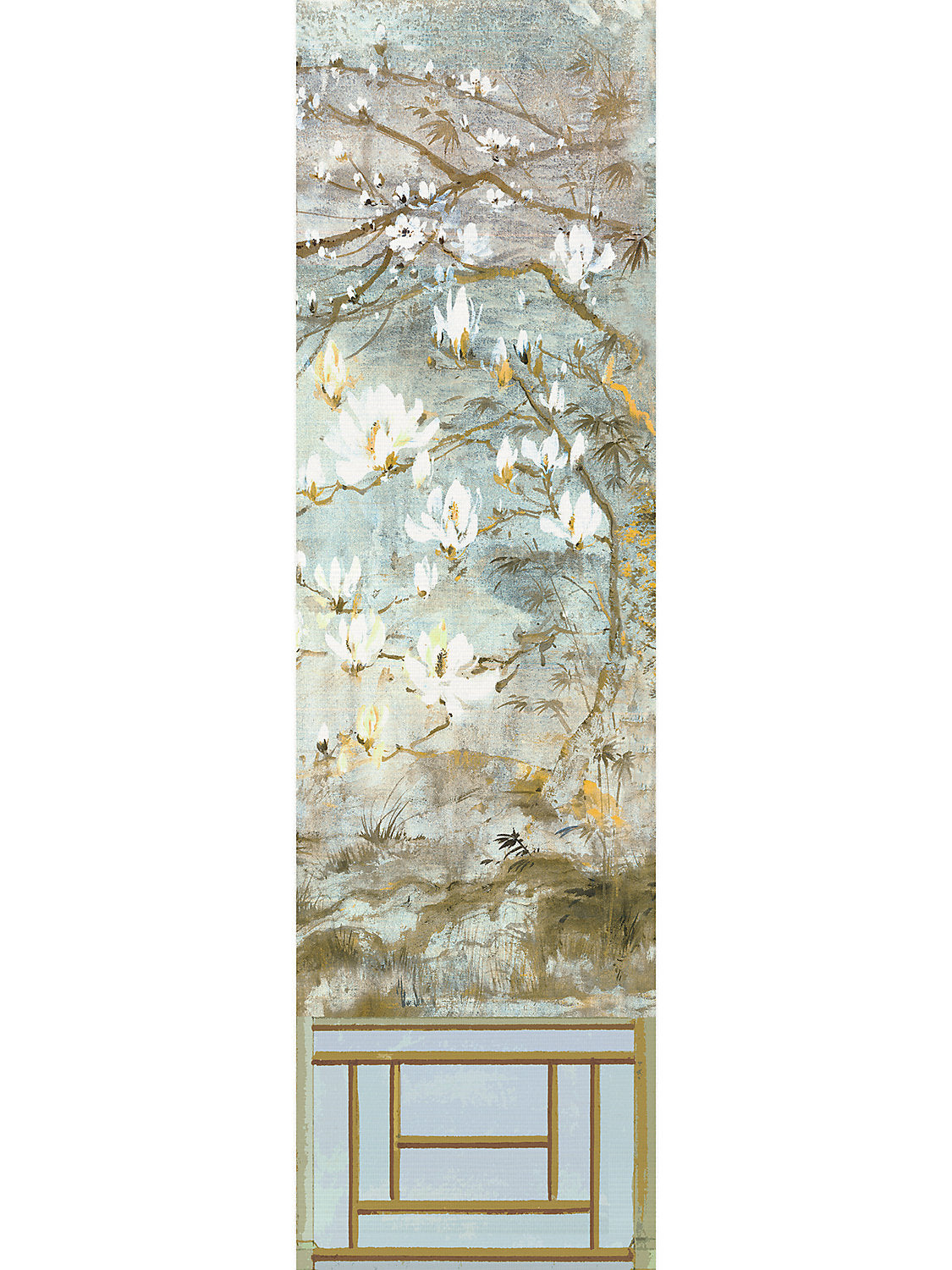 Crested Crane Mural | Panel 6 - Wheat Blue