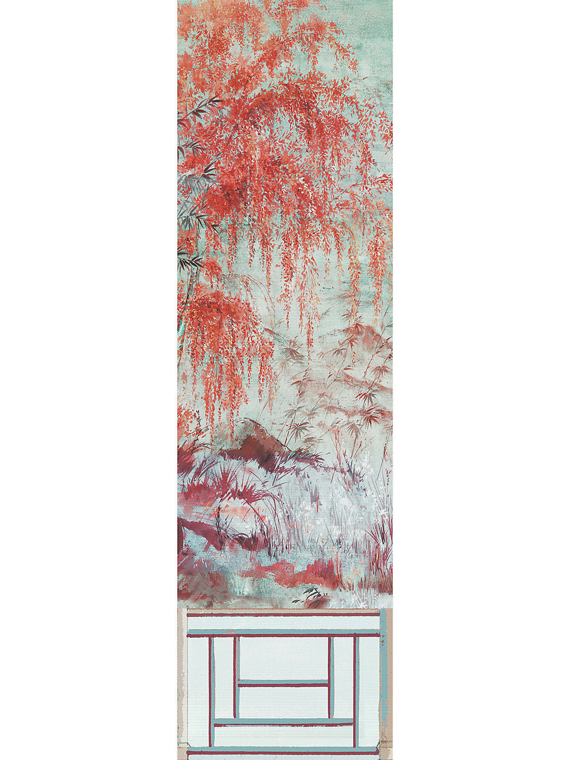 Crested Crane Mural | Panel 2 - Turquoise Red