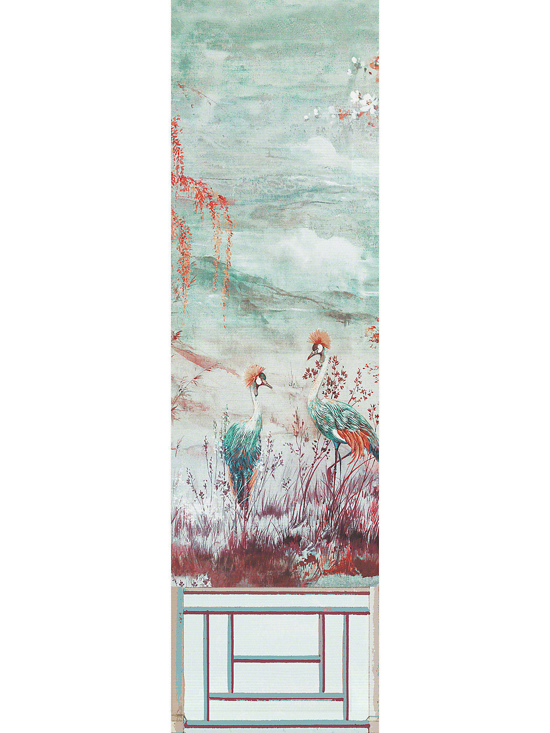 Crested Crane Mural | Panel 3 - Turquoise Red