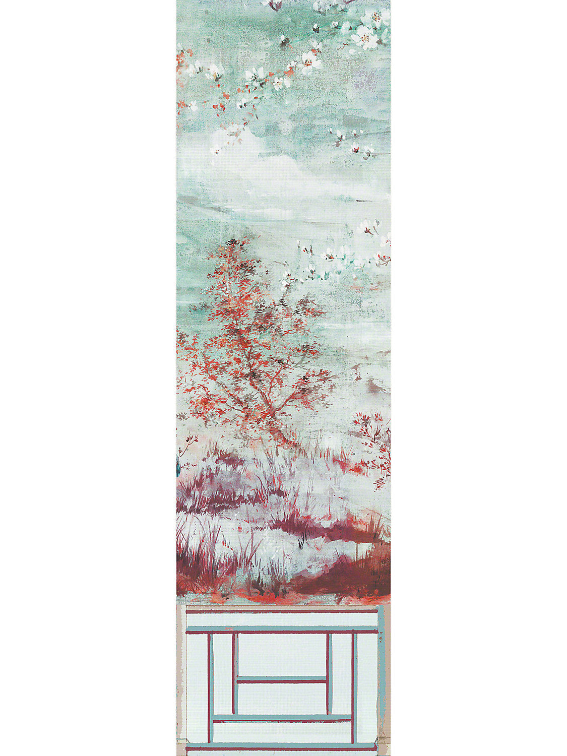 Crested Crane Mural | Panel 4 - Turquoise Red