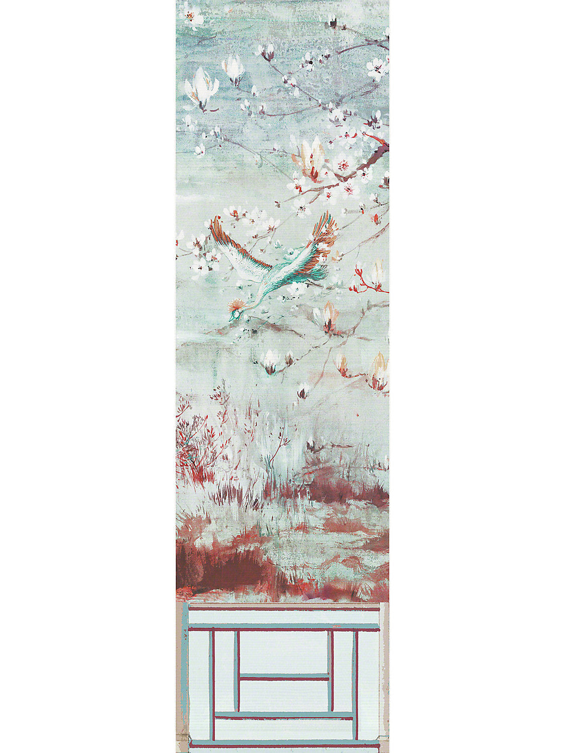 Crested Crane Mural | Panel 5 - Turquoise Red