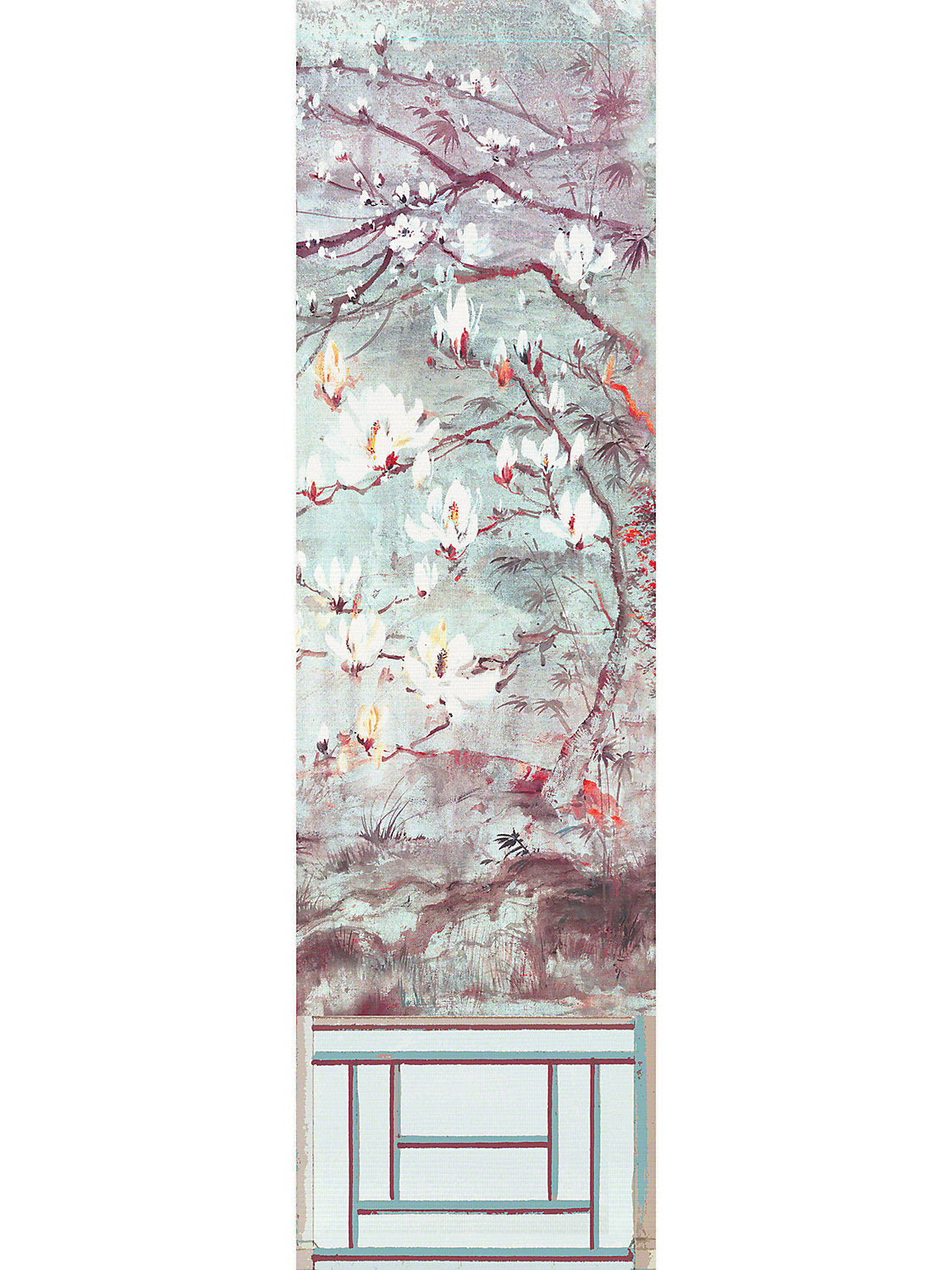 Crested Crane Mural | Panel 6 - Turquoise Red