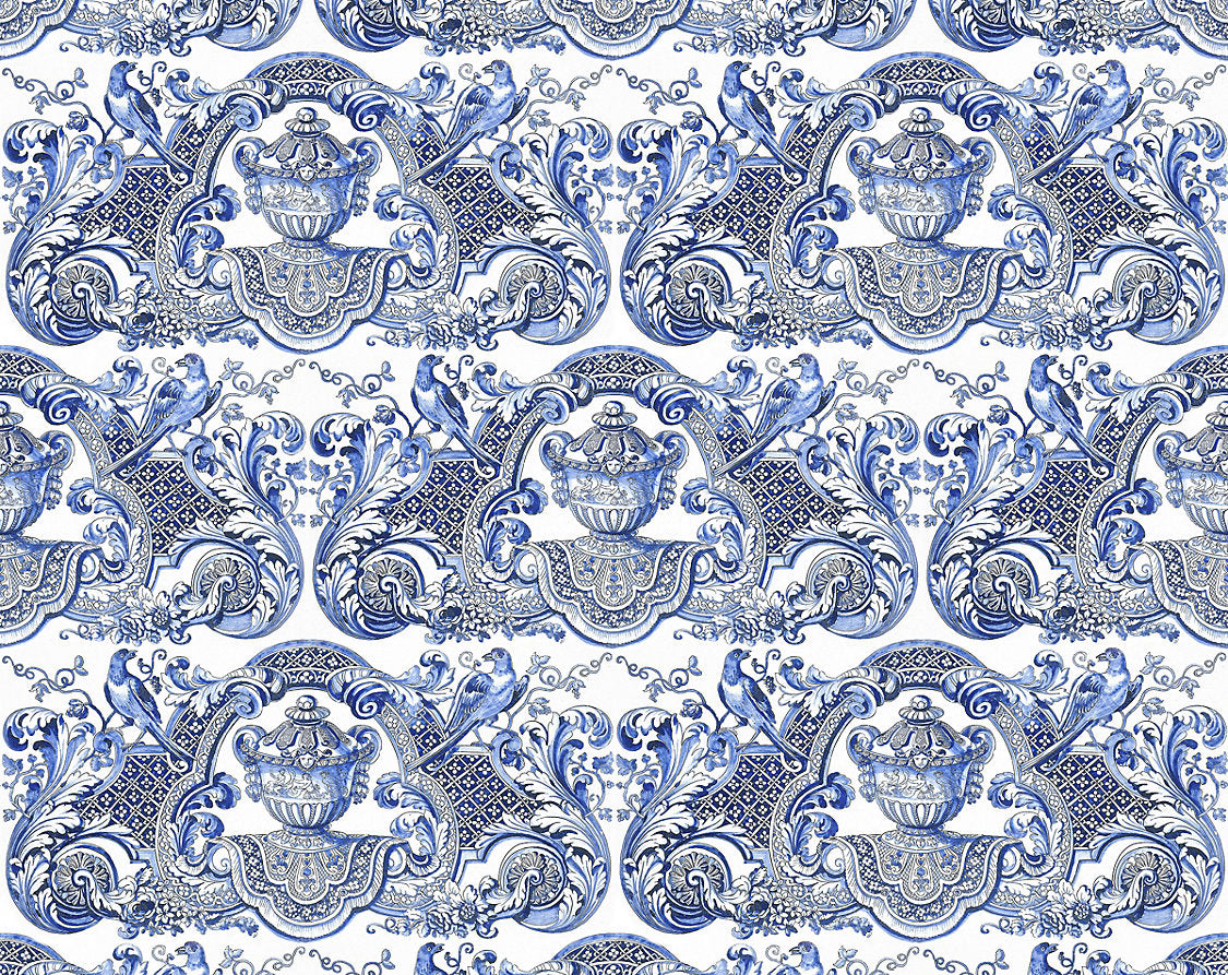 William & Mary - Blue - Scalamandre Wallpaper