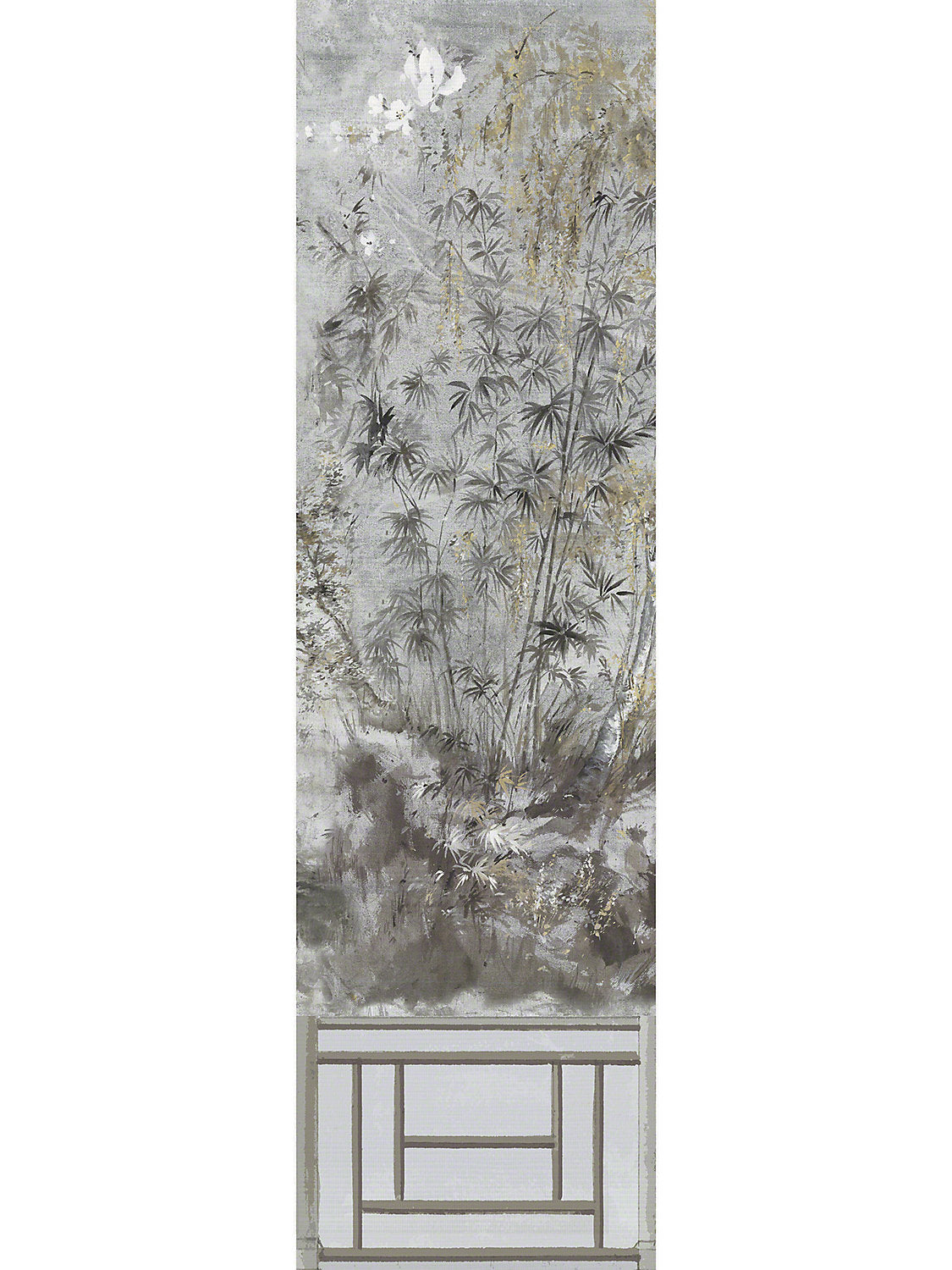 Crested Crane Mural | Panel 1 - Silver Gold - Scalamandre Wallpaper