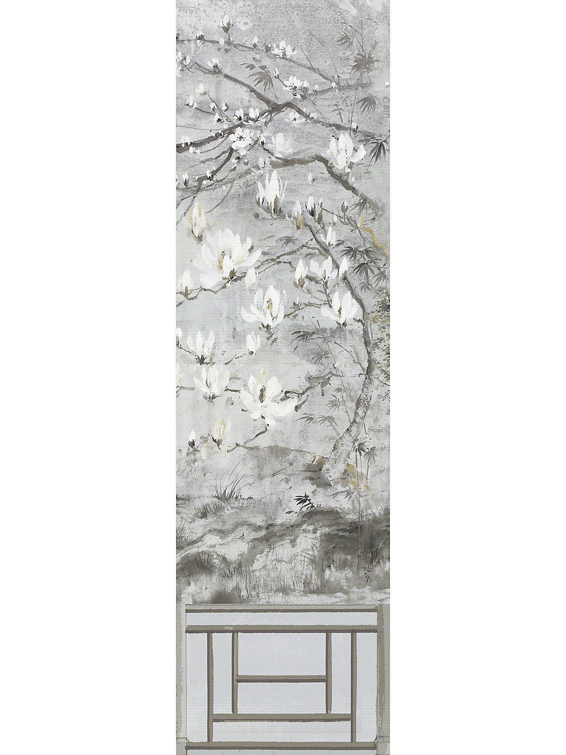 Crested Crane Mural | Panel 6 - Silver Gold - Scalamandre Wallpaper