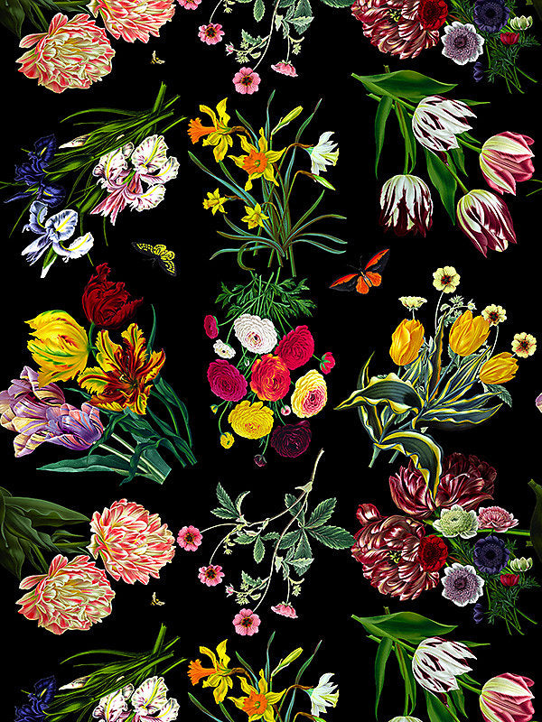 Flora & Fauna - Black - Scalamandre Wallpaper