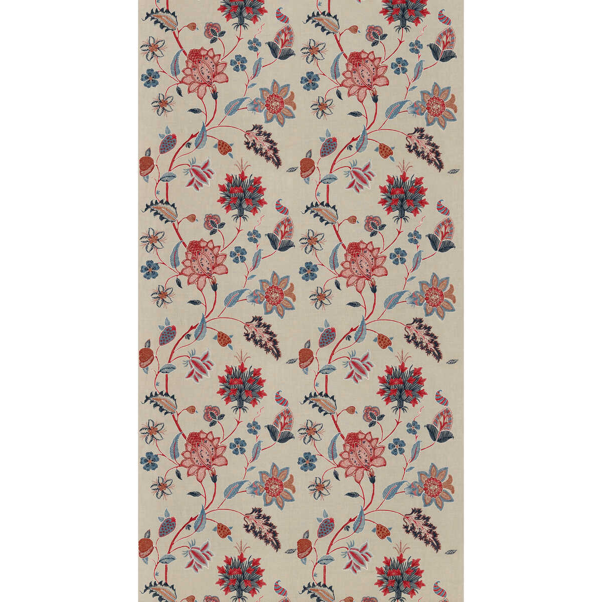 Baker'S Indienne Embroidery - Indigo/Red - G P & J BAKER Fabric