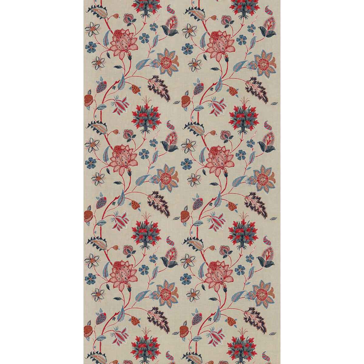Bf1078410 Baker S Indienne Embroidery Indigo Red G P J Baker Fabric - G P & J BAKER Fabric