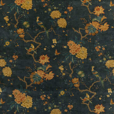 Oriental Bird Velvet - Teal - G P & J BAKER Fabric