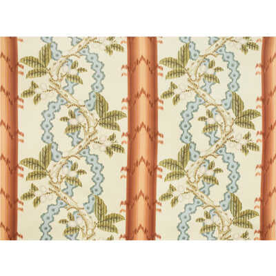 Josselin Cotton And Linen Print - Rust And Blue - BRUNSCHWIG & FILS Fabric