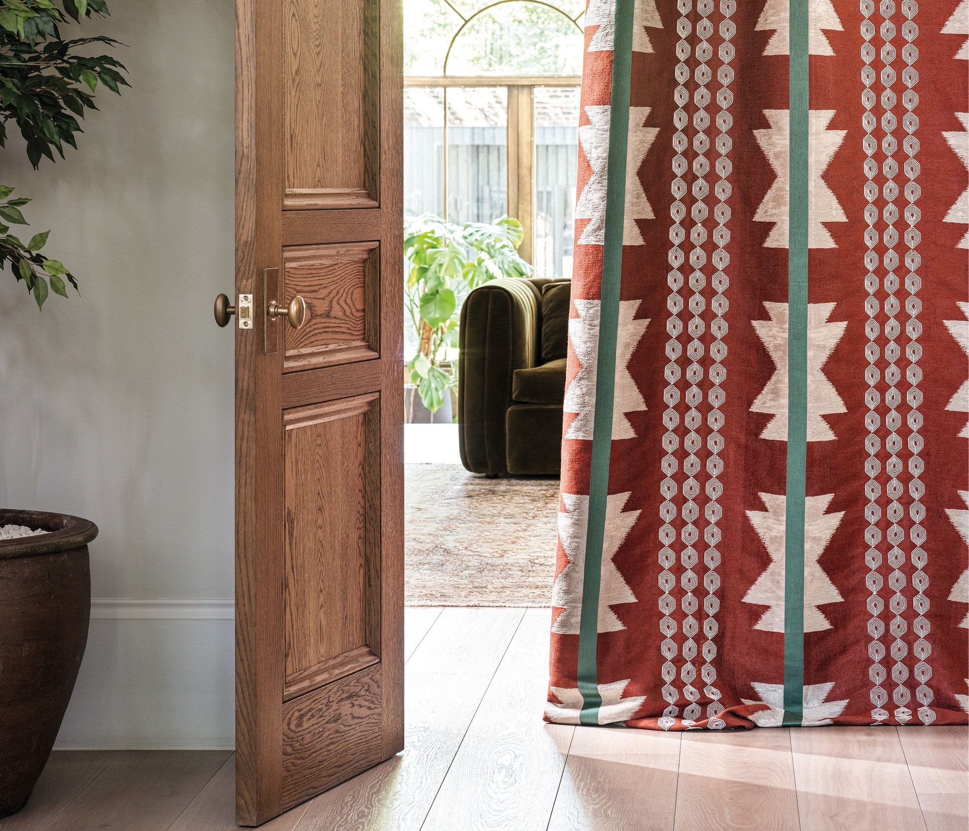 Santa Fe Chimayo Terracotta/Teal - Osborne & Little - F7954-01 Fabric