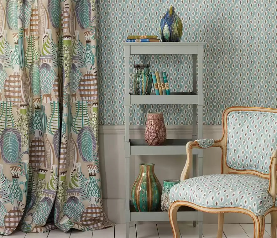 Les Rêves Collioure Aqua/Green/Lilac -Fabric - Nina Campbell Fabric