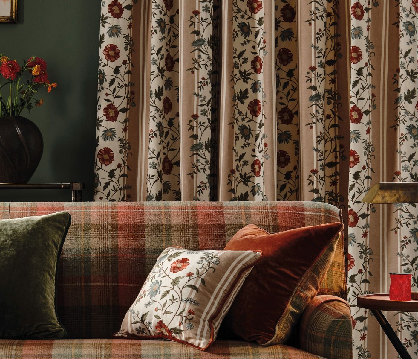 NC Honfleur Colmar Blue/Mulberry/Olive - Nina Campbell - NCF4581-03 Fabric