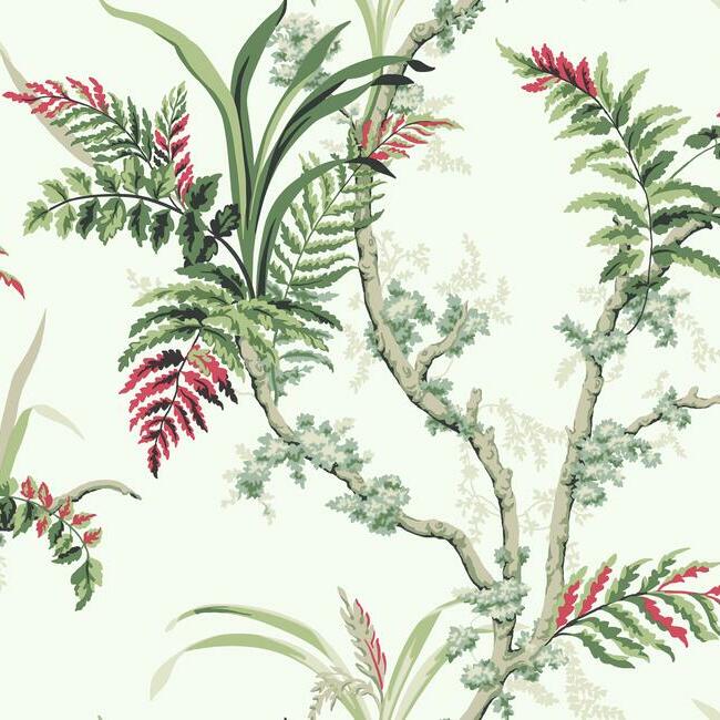 Enchanted Fern Wallpaper - Green/Crimson - York Wallcoverings - GR5993