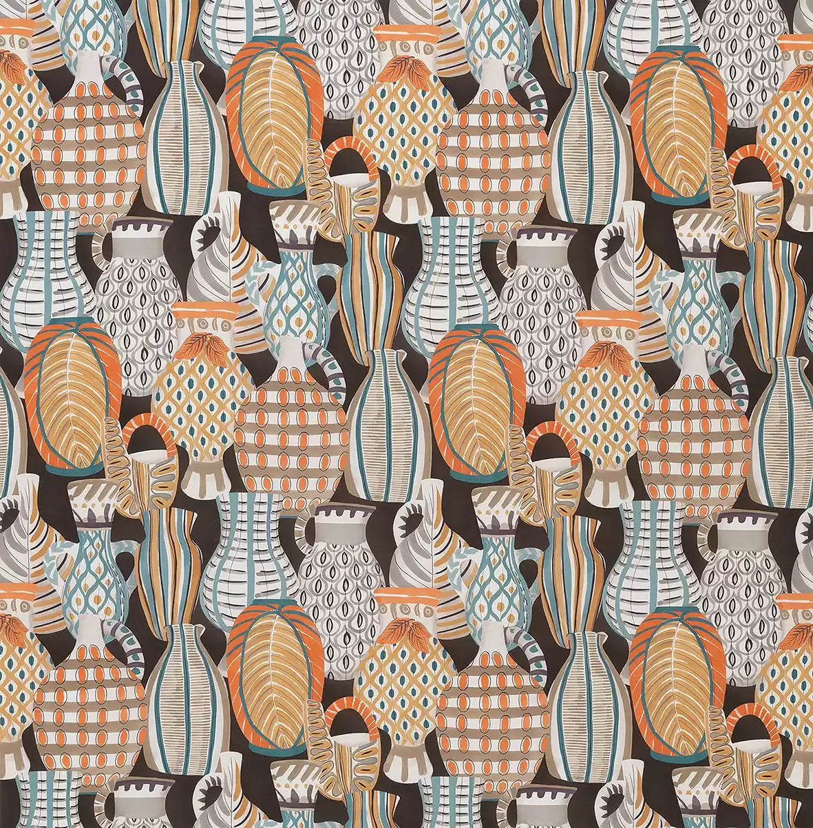 Les Rêves Collioure Chocolate/Orange -Fabric - Nina Campbell Fabric