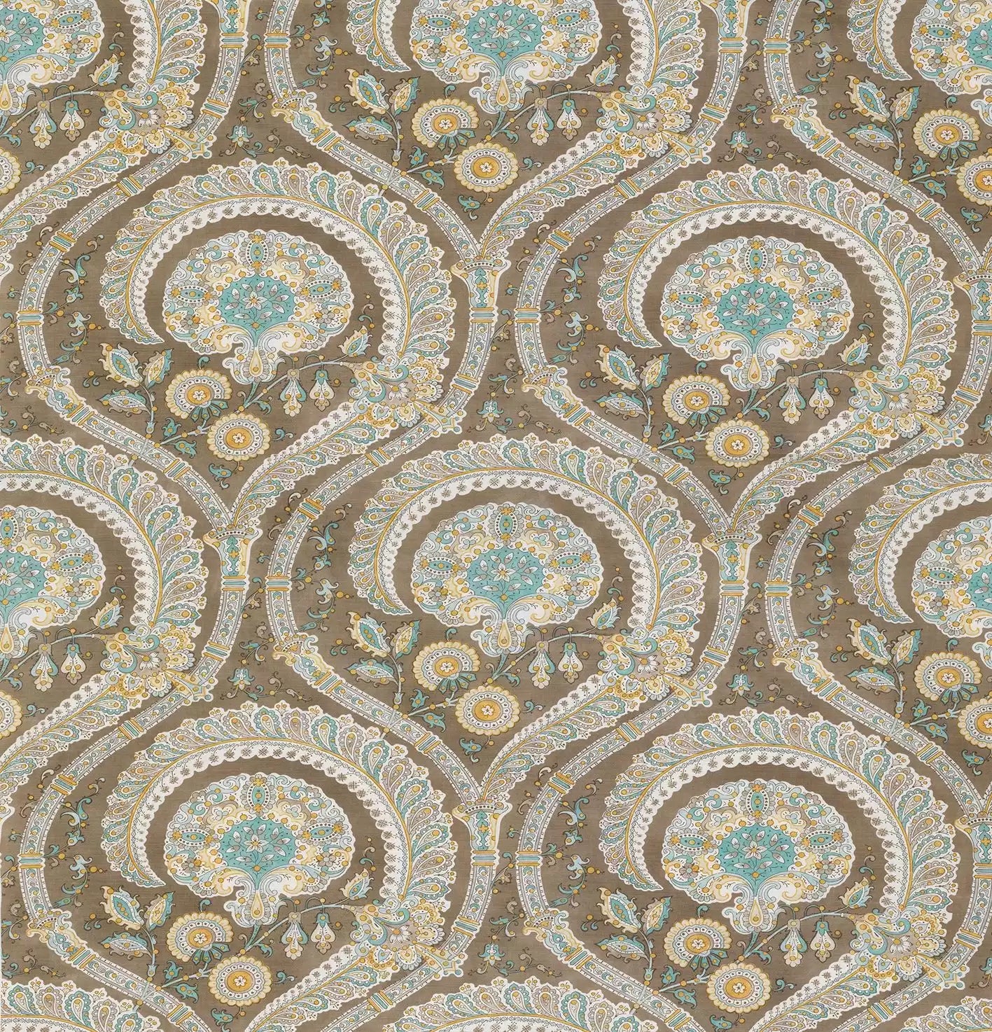 Les Indiennes Taupe/Aqua/Yellow -Fabric