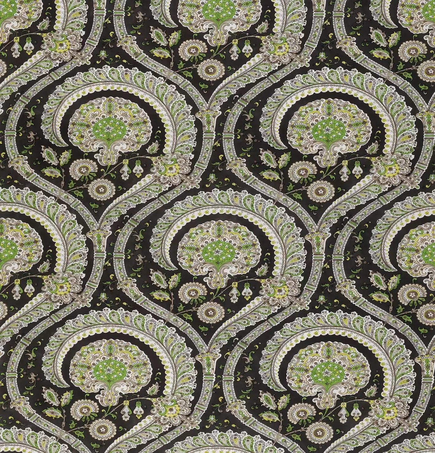 Les Indiennes Green/Black -Fabric - Nina Campbell Fabric