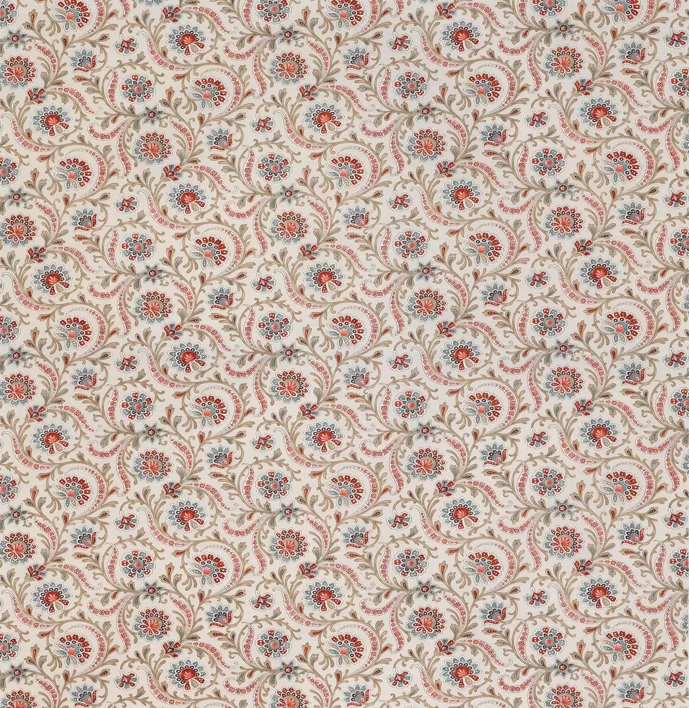 Les Indiennes Baville Red/Teal -Fabric - Nina Campbell Fabric