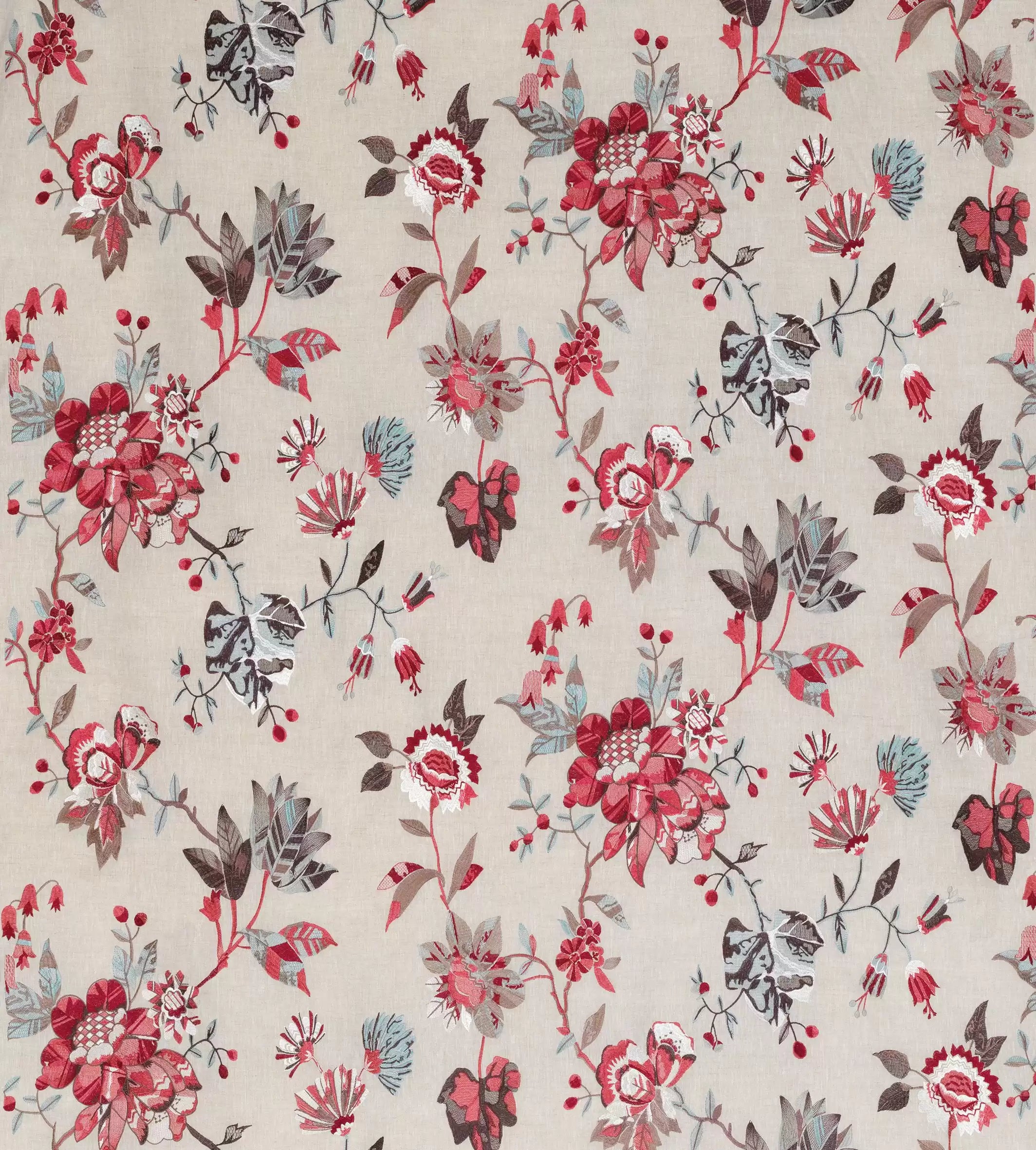 Les Indiennes Nemours Red/Chocolate -Fabric - Nina Campbell Fabric