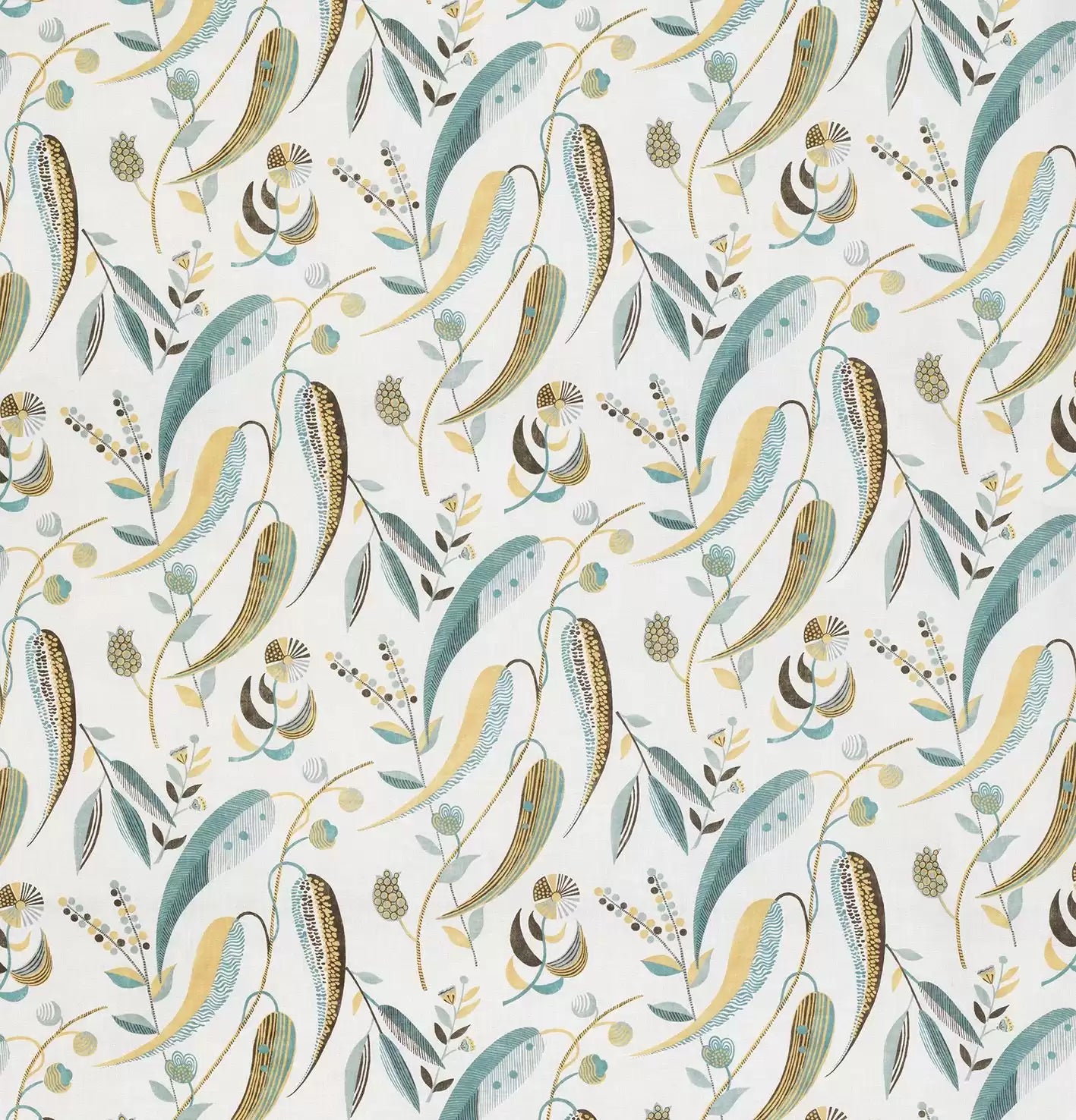 Les Indiennes Colbert Aqua/Ochre -Fabric - Nina Campbell Fabric