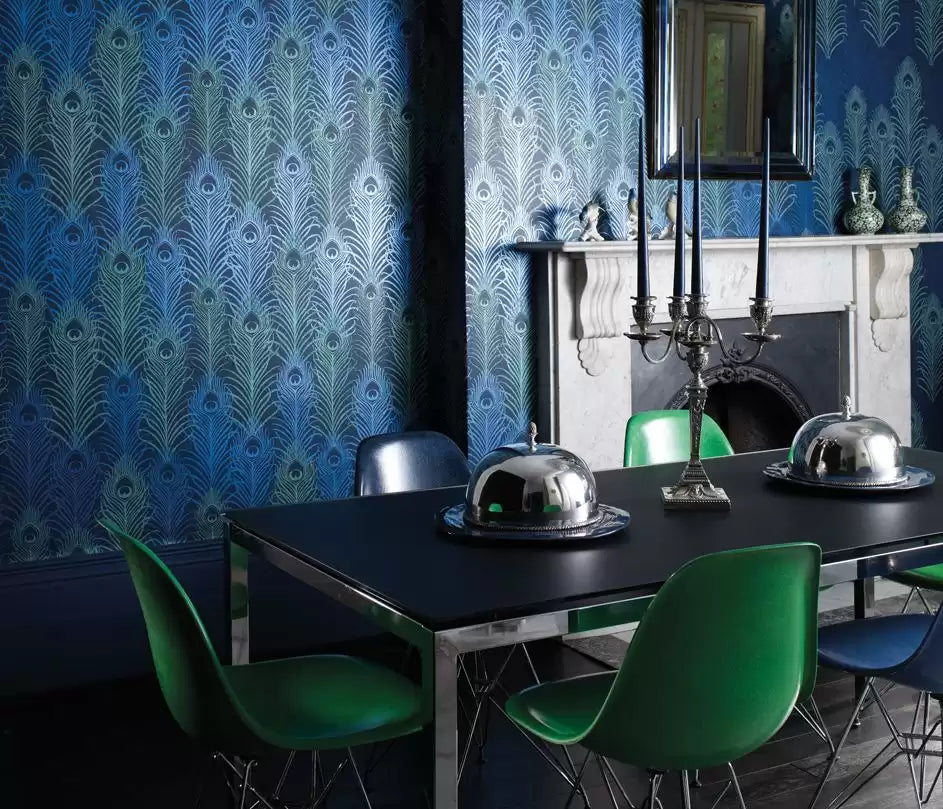 Eden Peacock Midnigh/Metallic Jade - Matthew Williamson - W6541-01 Wallcovering