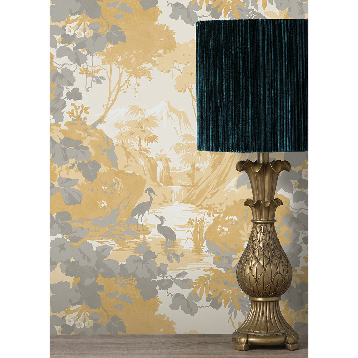 Eden Mustard Crane Lagoon Wallpaper - Brewster Wallcovering