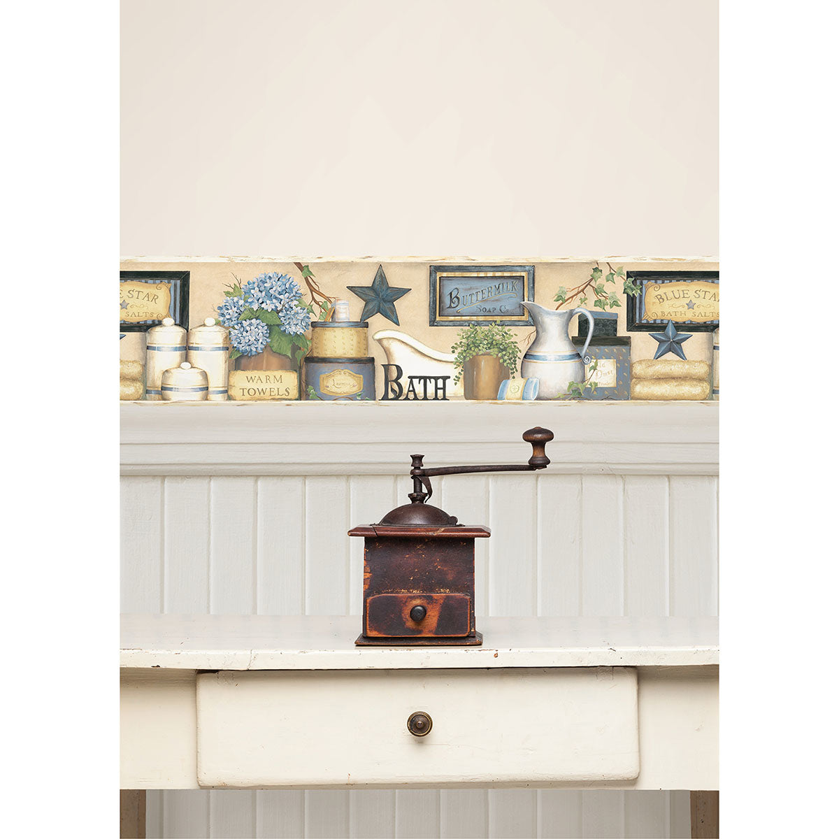 Martha Blue Country Bath Border - Brewster Wallcovering