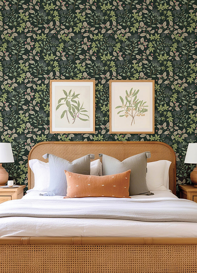 Mildred Evergreen Botanical Trail Wallpaper - Brewster Wallcovering